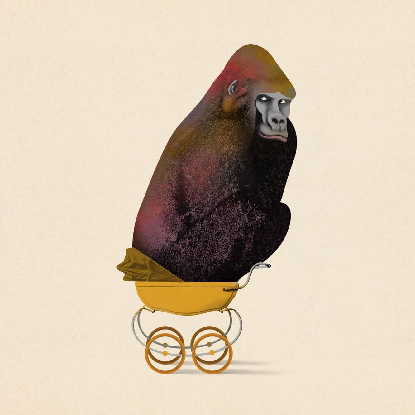 image of a gorilla in a pram for Oglivy illustrated by Brett Ryder